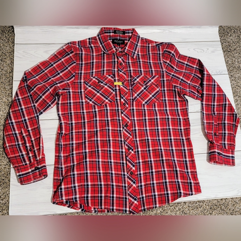 Eighty Eight Platinum Red & Black Plaid Men's Long Sleeve Shirt Sz L